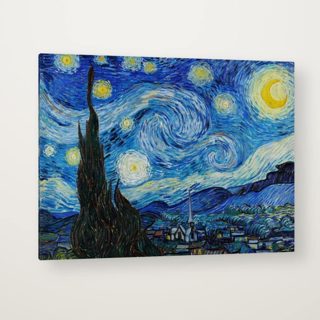 La Noche Estrellada en canvas con canto en espejo