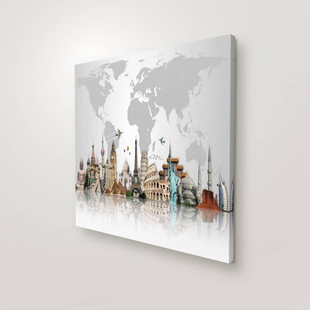 Mapa y Monumentos del Mundo en canvas