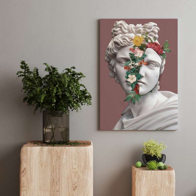 estatua entre flores