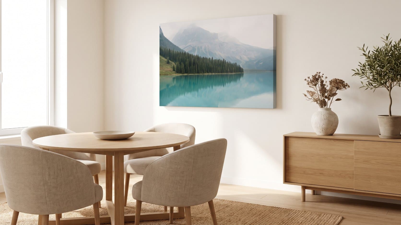 Cuadros de Fotos Personalizado | Canvas y Acrílico HD Cuadro en canvas de un lago de montaña en un comedor