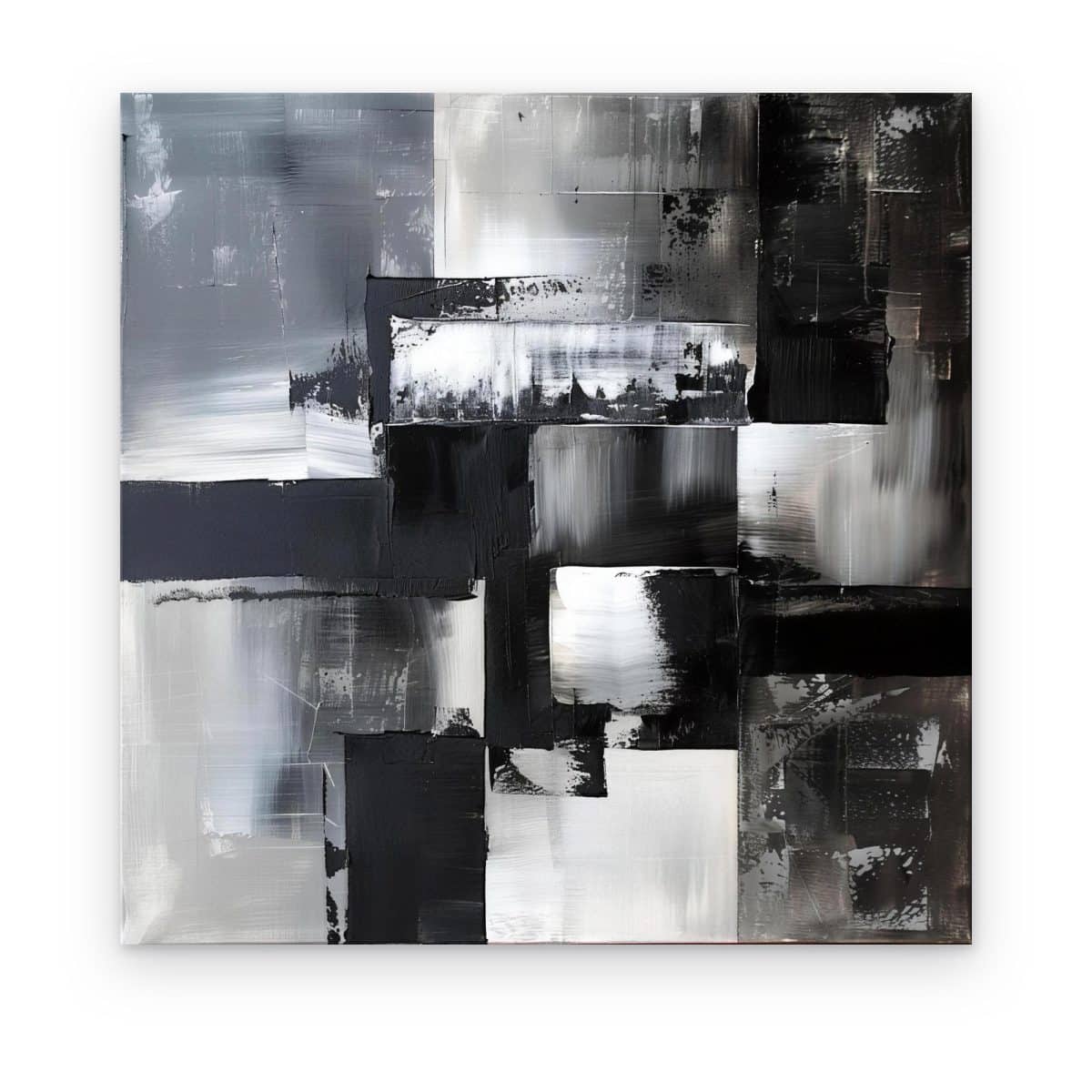Cuadro Abstracto Monocromo impreso en canvas, bloques de pintura negra, gris y blanca
