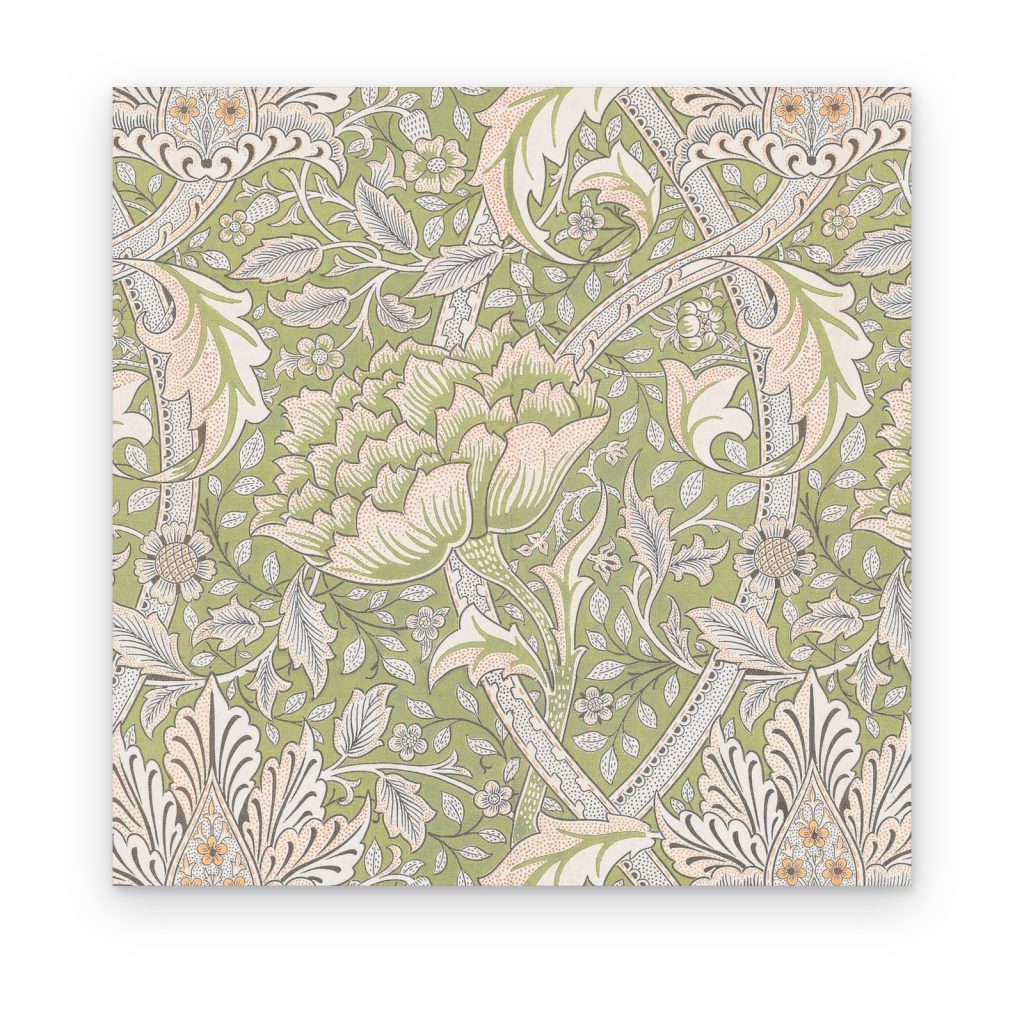 Cuadro Acanto Salvia de William Morris impreso en canvas, patrón de hojas en verde salvia