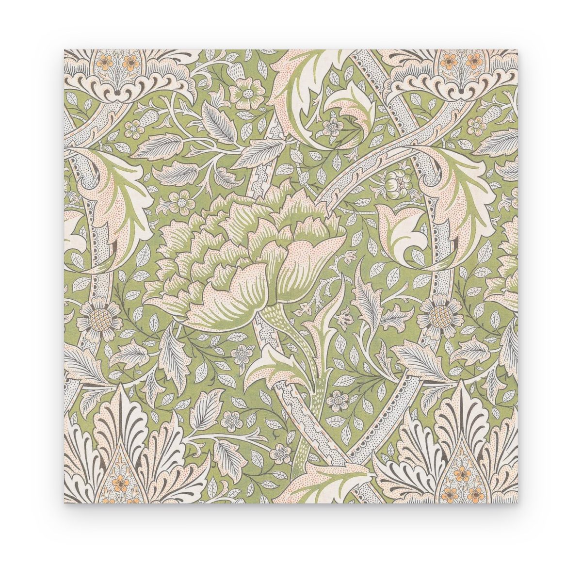 Cuadro Acanto Salvia de William Morris impreso en canvas, patrón de hojas en verde salvia