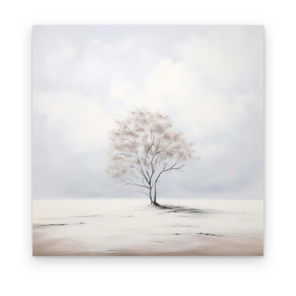 Cuadro Árbol Solitario impreso en canvas, árbol de copa pálida en llanura blanca