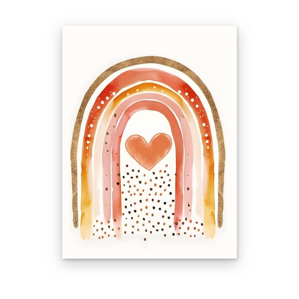 Cuadro Arcoíris Boho impreso en canvas, arcoíris terracota con un corazón al centro