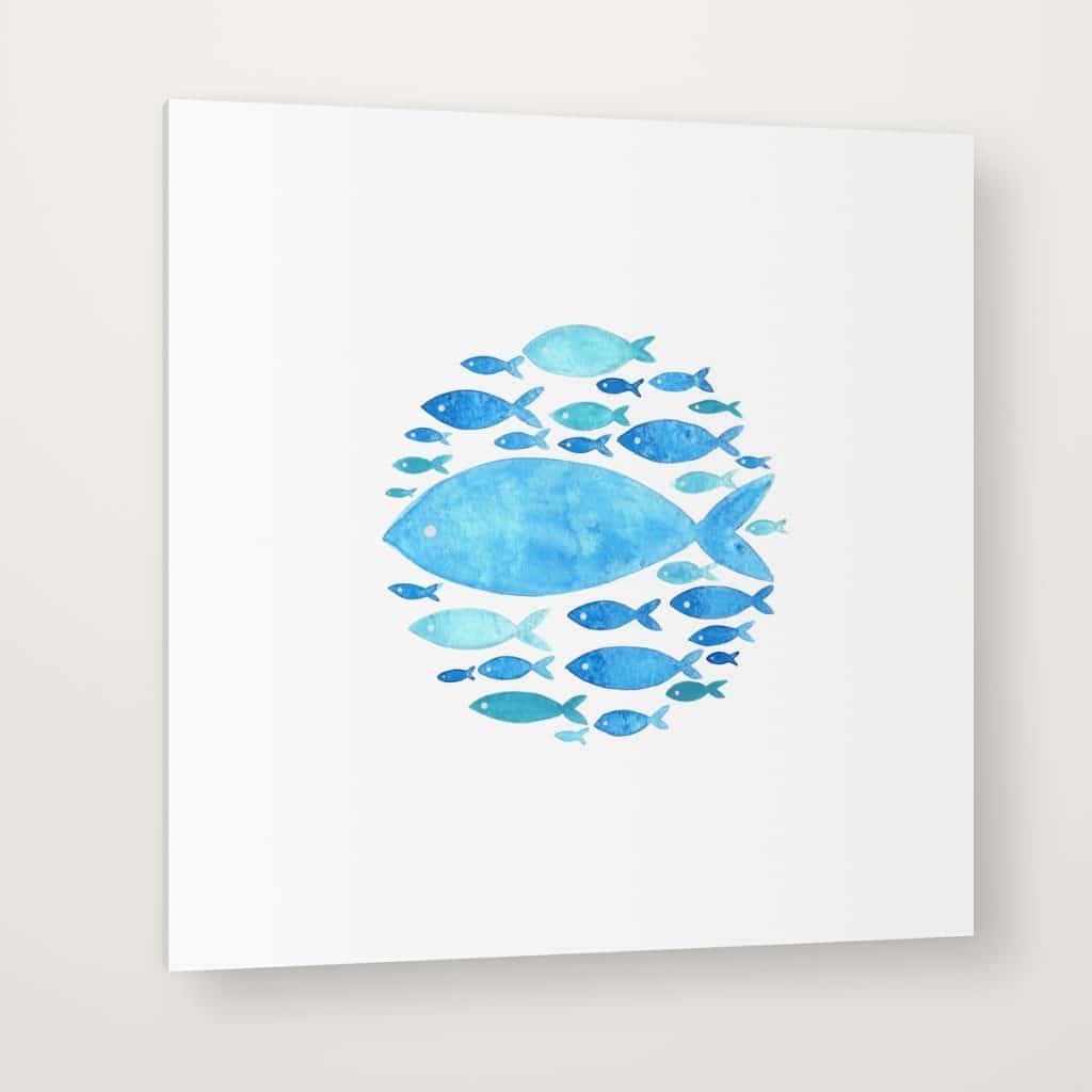 Banco de Peces en canvas con canto en espejo
