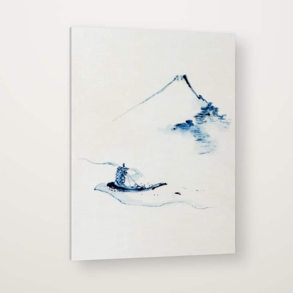 Barca bajo el Fuji de Hokusai en canvas con canto en espejo