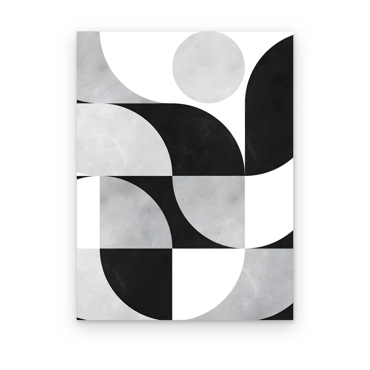 Cuadro Bauhaus en Gris impreso en canvas, cuartos de círculo en negro, gris y blanco