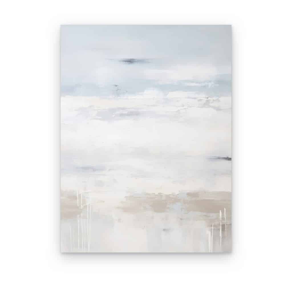 Cuadro Bruma Costera impreso en canvas, abstracto en blanco, azul pálido y arena