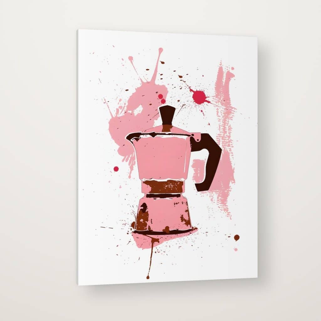 Cafetera Rosa en canvas con canto en espejo