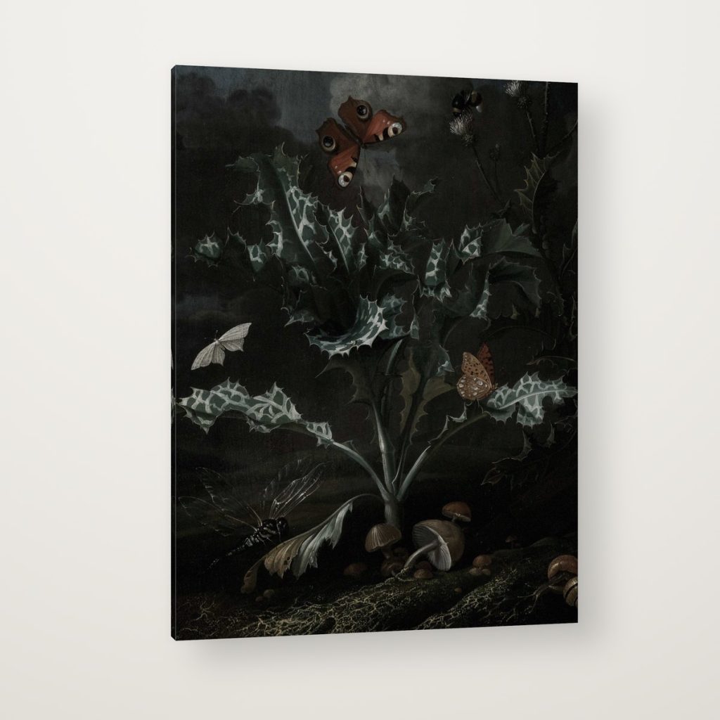 Cardo y Mariposas en canvas con canto en espejo