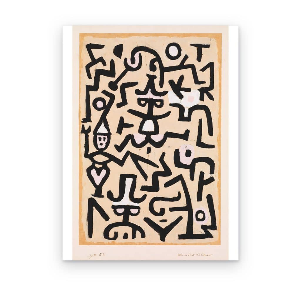 Cuadro Cartel de Comediantes de Klee impreso en canvas, signos negros sobre fondo claro