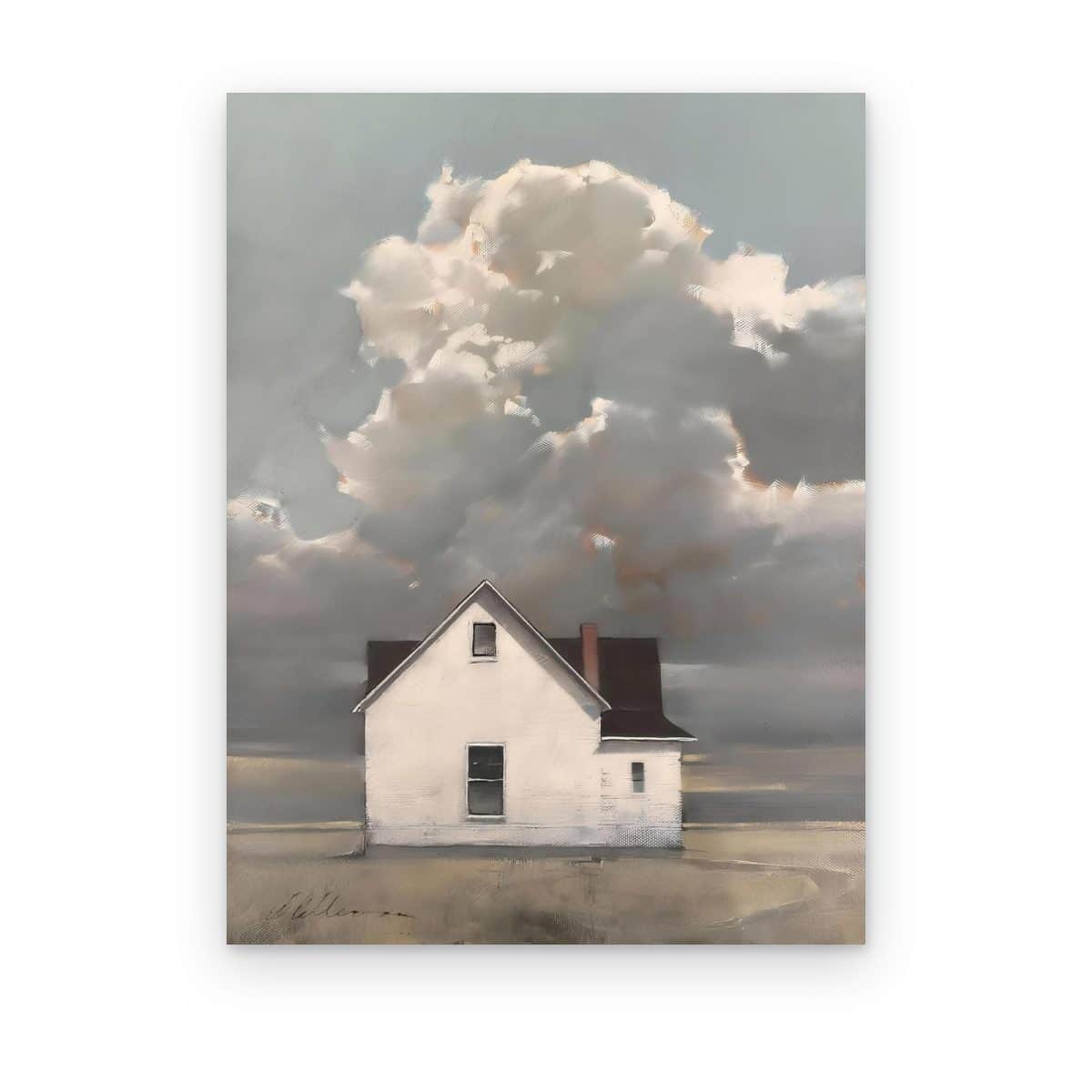 Cuadro Casa bajo las Nubes impreso en canvas, casa blanca bajo una gran nube