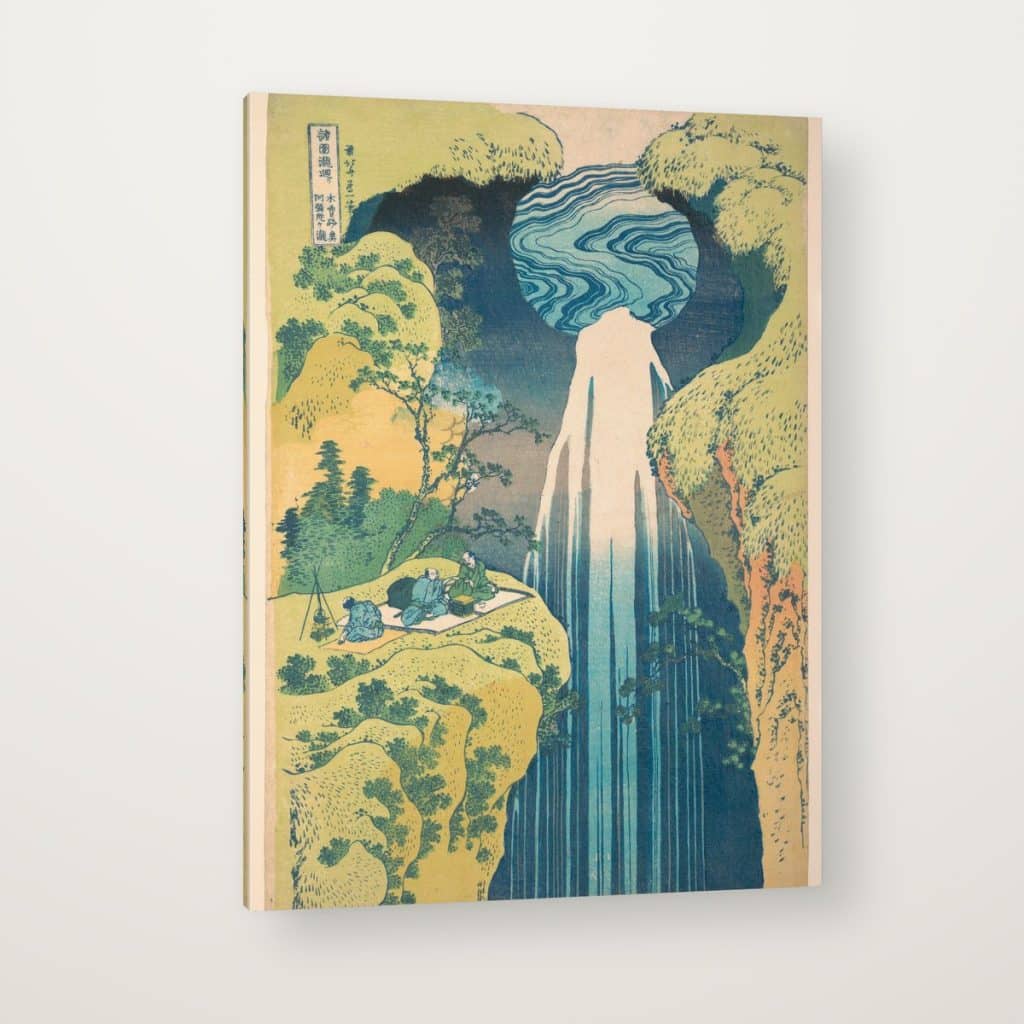 Cascada de Amida de Hokusai en canvas con canto en espejo