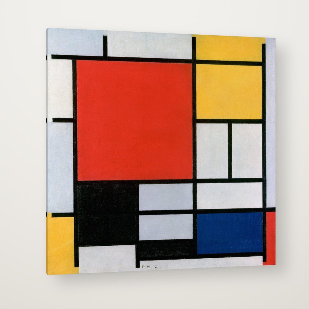 Composición con Rojo, Amarillo y Azul de Mondrian en canvas con canto en espejo