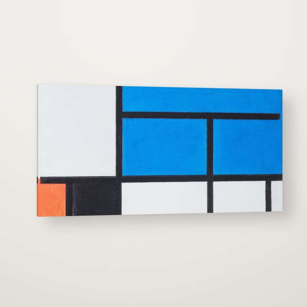 Composición en Azul de Mondrian en canvas con canto en espejo