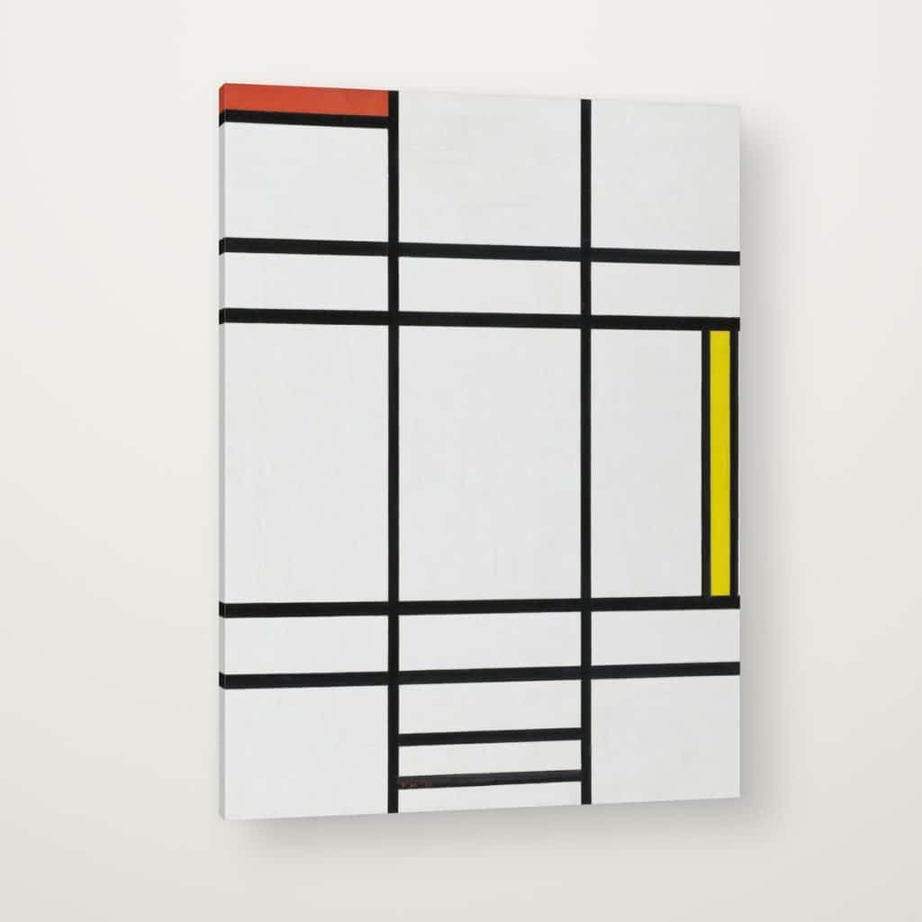 Composición en Blanco, Rojo y Amarillo de Mondrian en canvas con canto en espejo