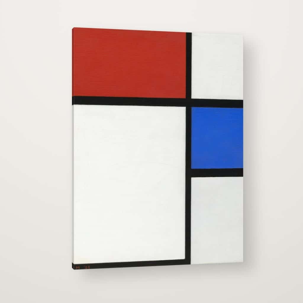 Composición II en Rojo y Azul de Mondrian en canvas con canto en espejo