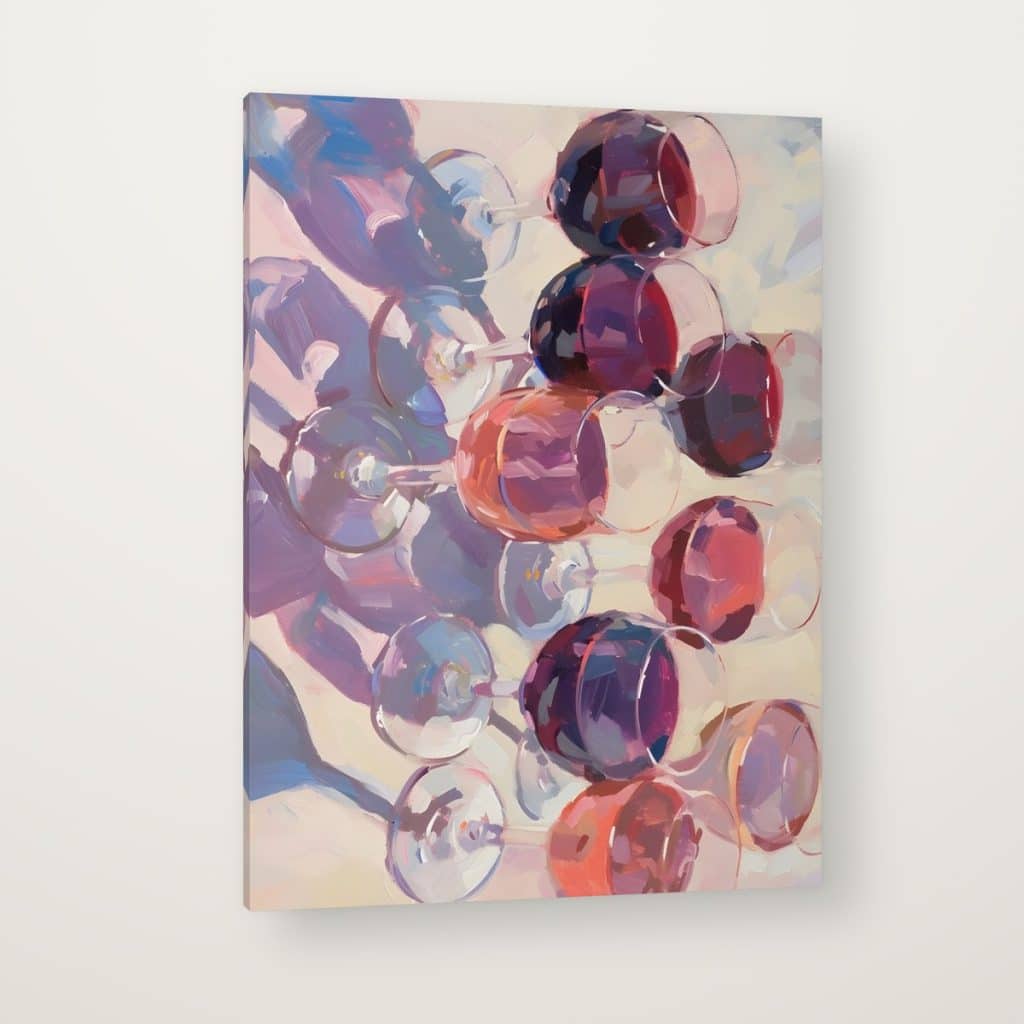 Copas de Vino en canvas con canto en espejo