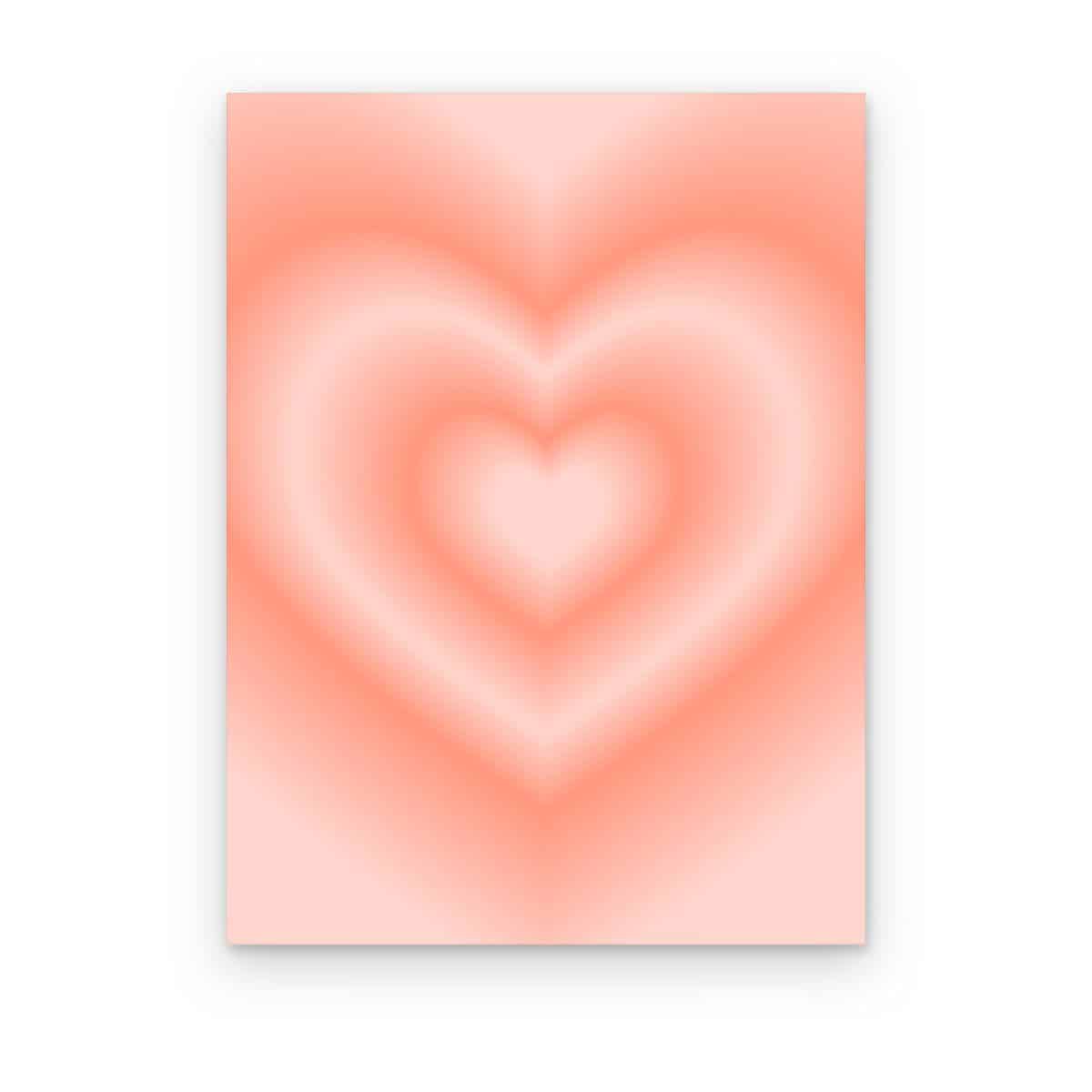 Cuadro Corazón Aura Durazno impreso en canvas, corazón concéntrico difuminado en coral y durazno