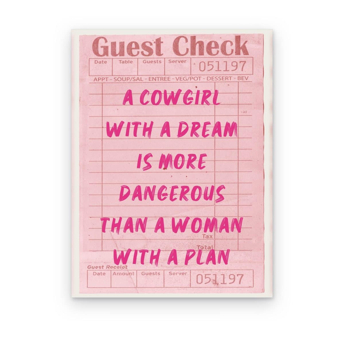 Cuadro Cowgirl with a Dream impreso en canvas, comanda rosa con frase sobre una cowgirl con un sueño