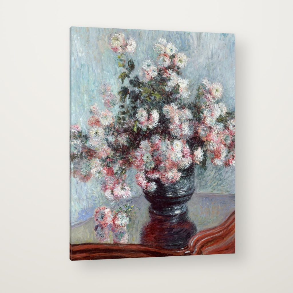 Crisantemos de Monet en canvas con canto en espejo