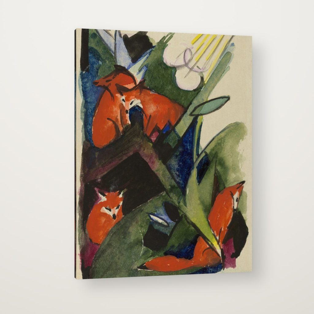 Cuatro Zorros de Franz Marc en canvas con canto en espejo