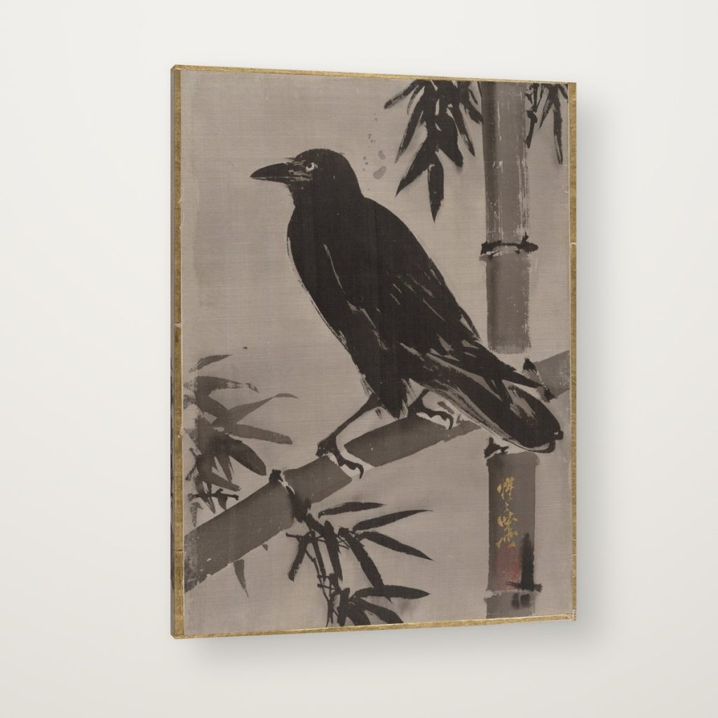 Cuervo y Bambú en canvas con canto en espejo