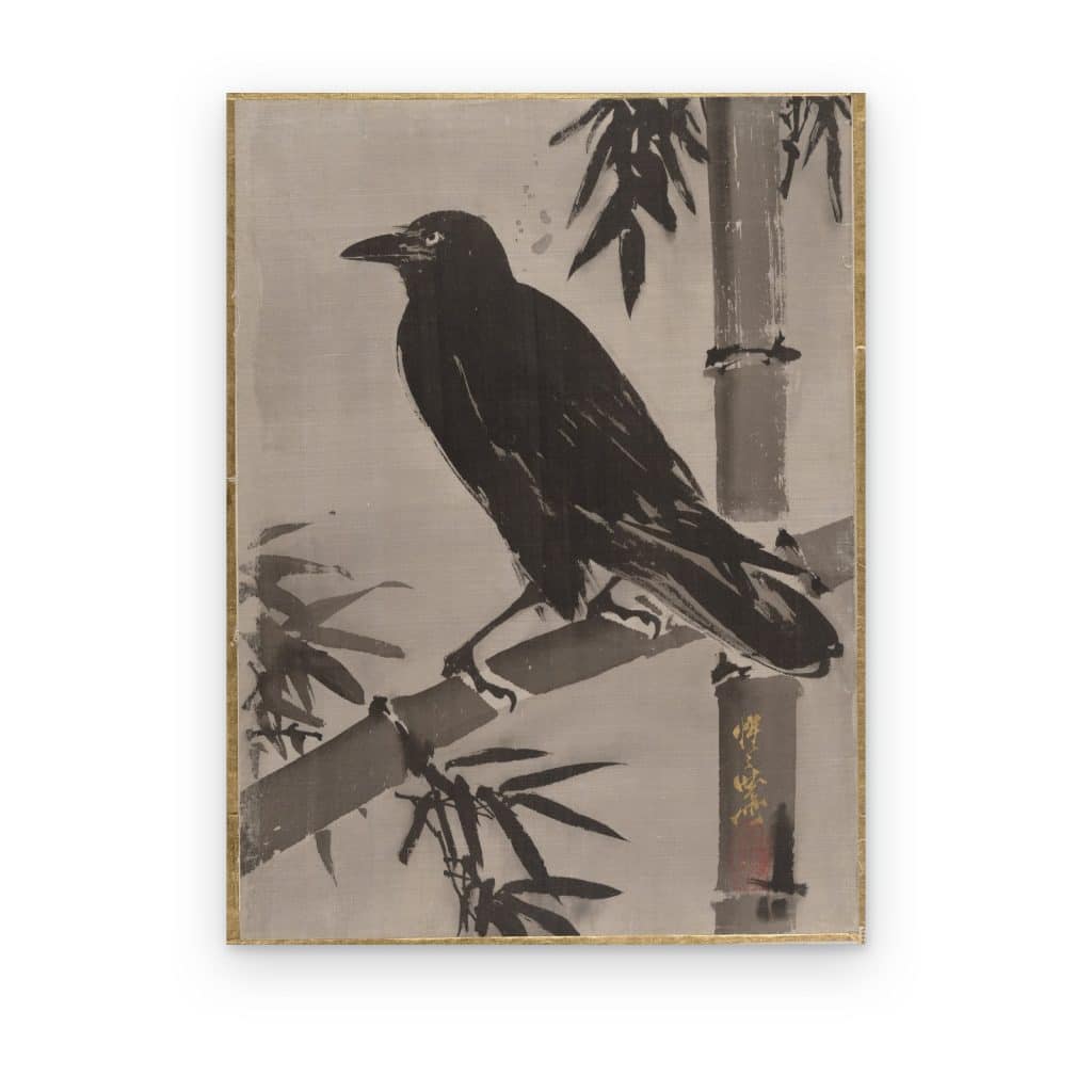 Cuadro Cuervo y Bambú impreso en canvas, pintura japonesa en tinta