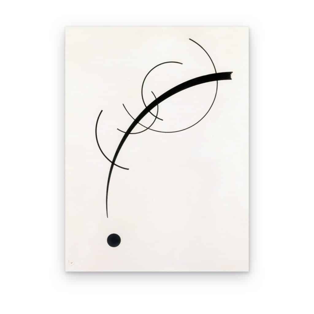 Cuadro Curva Libre hacia el Punto de Kandinsky impreso en canvas, líneas negras sobre blanco
