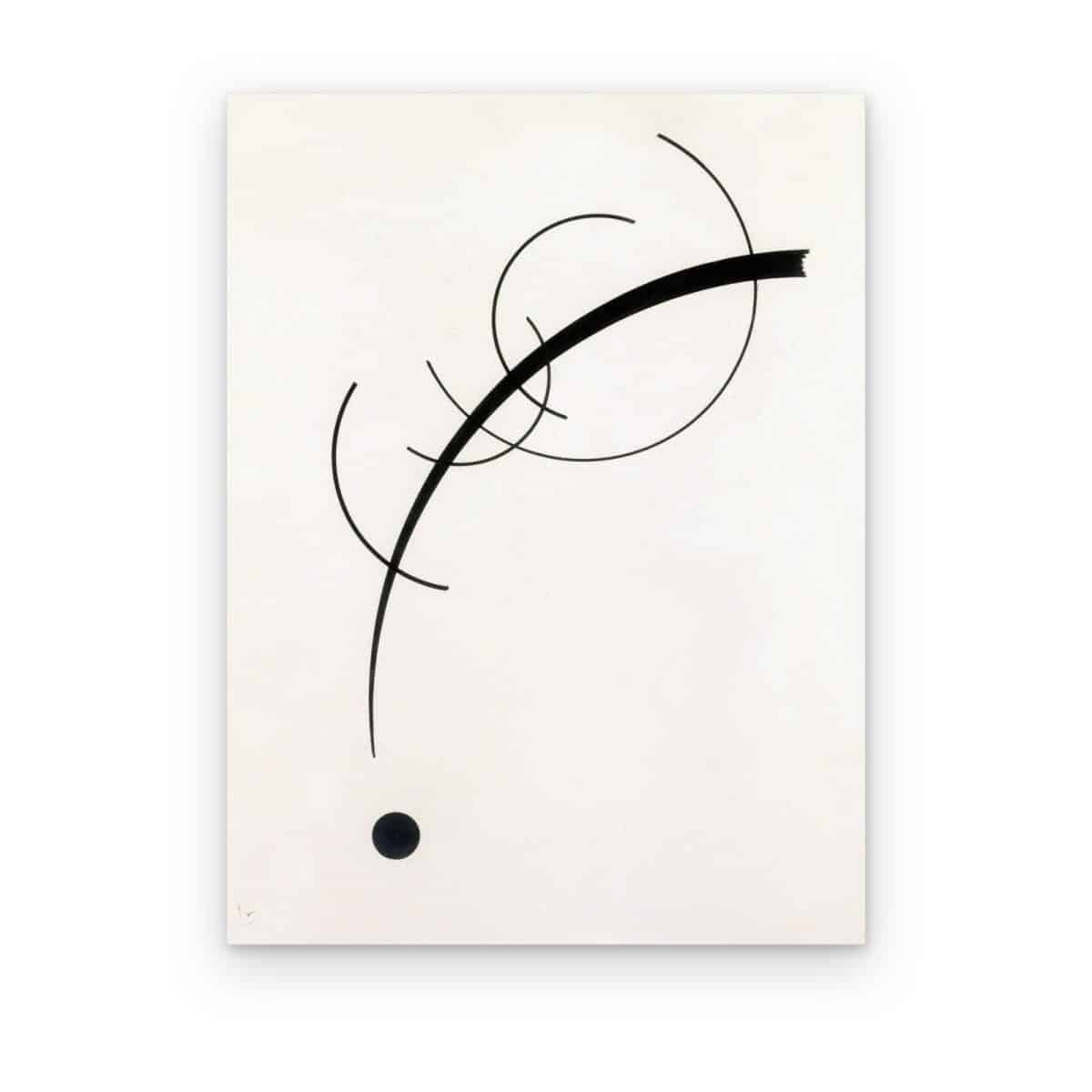 Cuadro Curva Libre hacia el Punto de Kandinsky impreso en canvas, líneas negras sobre blanco