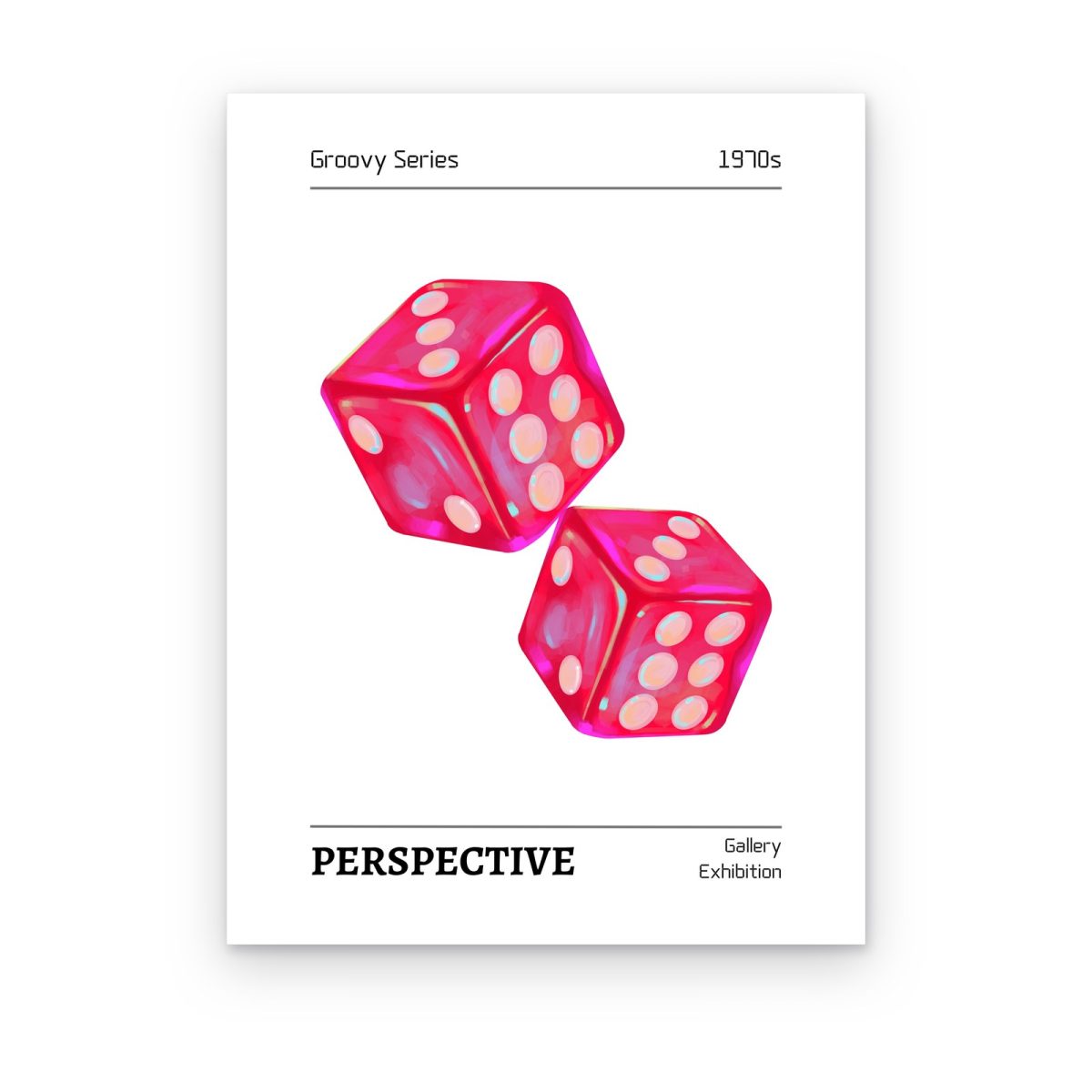 Cuadro Dados Groovy impreso en canvas, dados rosas brillantes en póster de galería con la palabra PERSPECTIVE