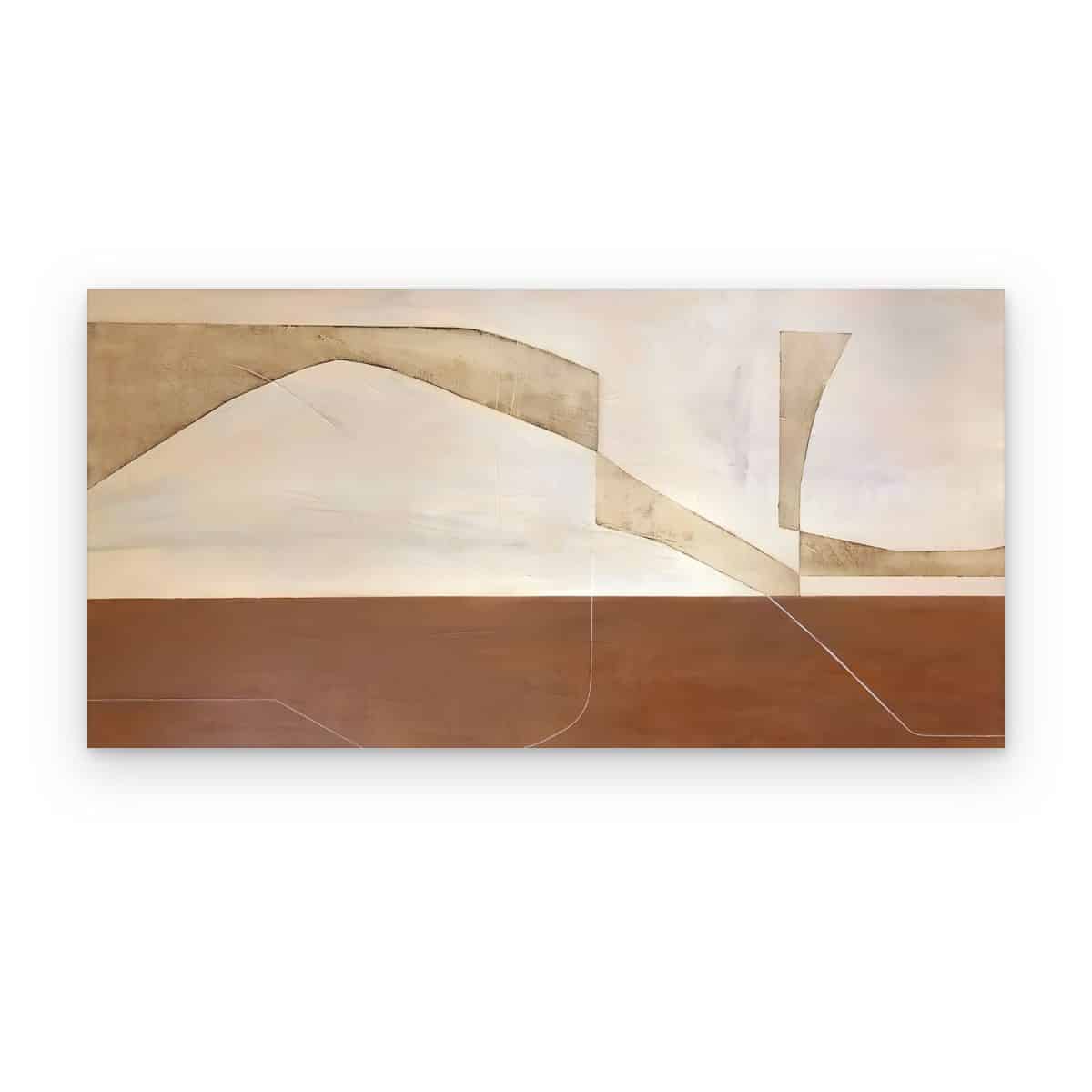 Cuadro Desierto Abstracto impreso en canvas, capas beige sobre franja terracota