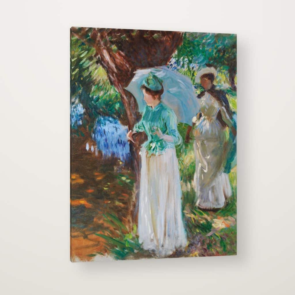 Dos Jóvenes con Sombrillas de Sargent en canvas con canto en espejo