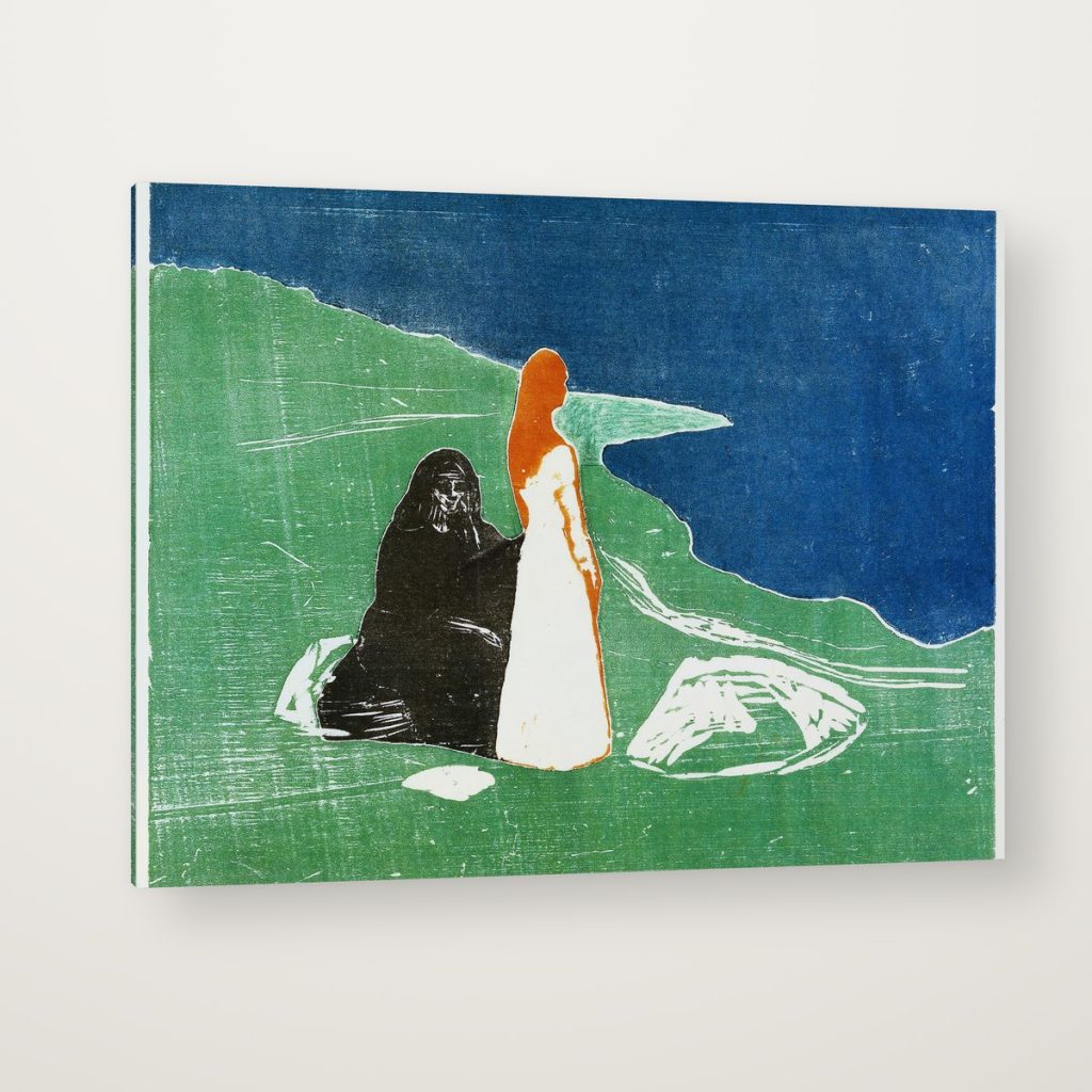 Dos Mujeres en la Orilla de Munch en canvas con canto en espejo