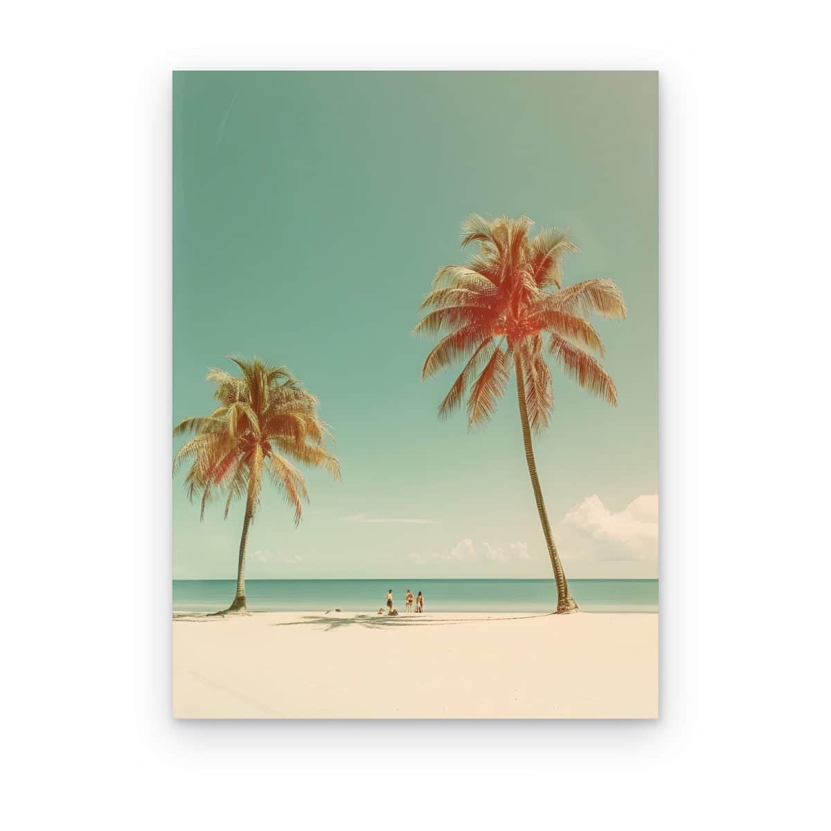 Cuadro Dos Palmeras impreso en canvas, dos palmeras sobre playa de arena blanca y cielo verde agua