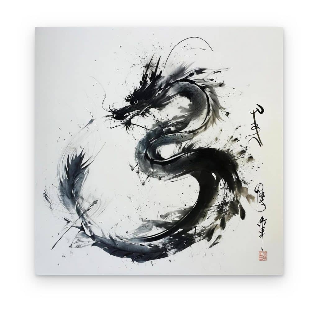 Cuadro Dragón en Tinta impreso en canvas, dragón en tinta negra al estilo sumi-e