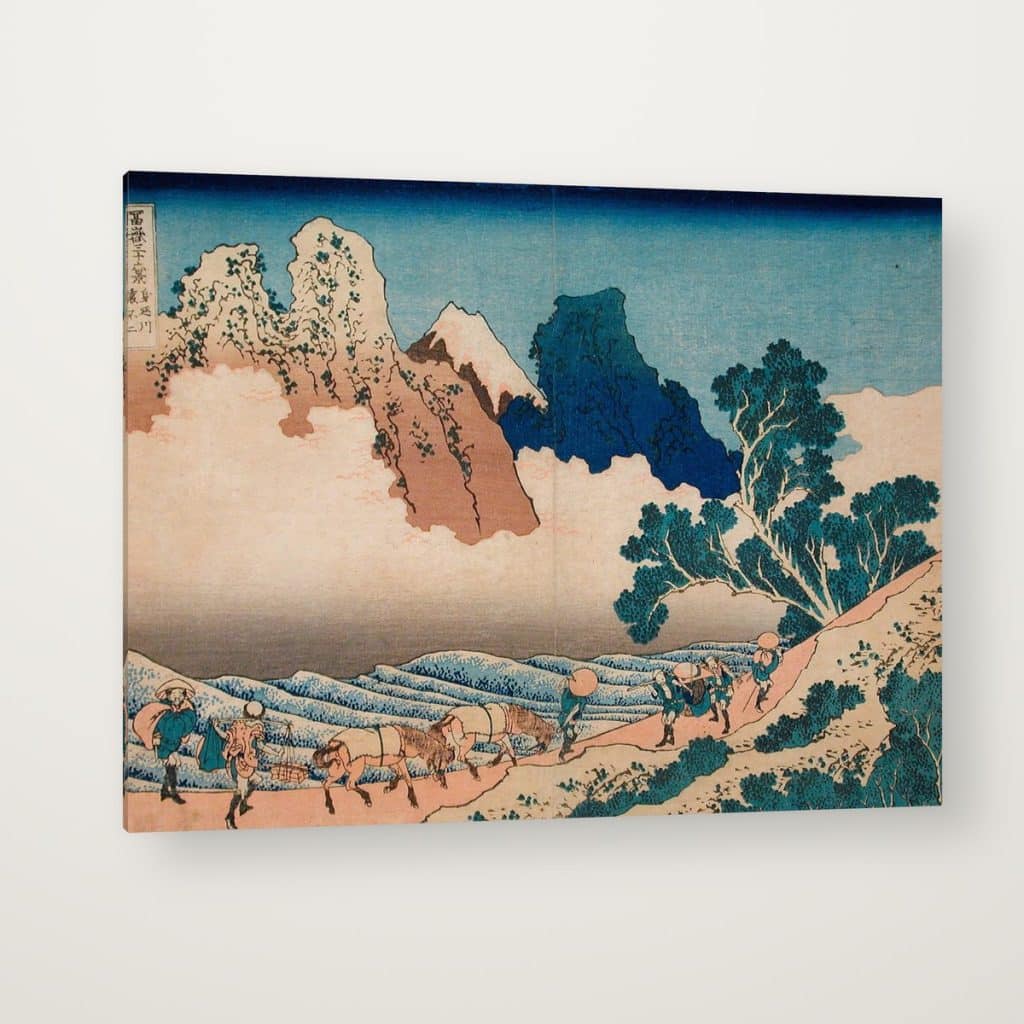 El Fuji desde el Río Minobu de Hokusai en canvas con canto en espejo