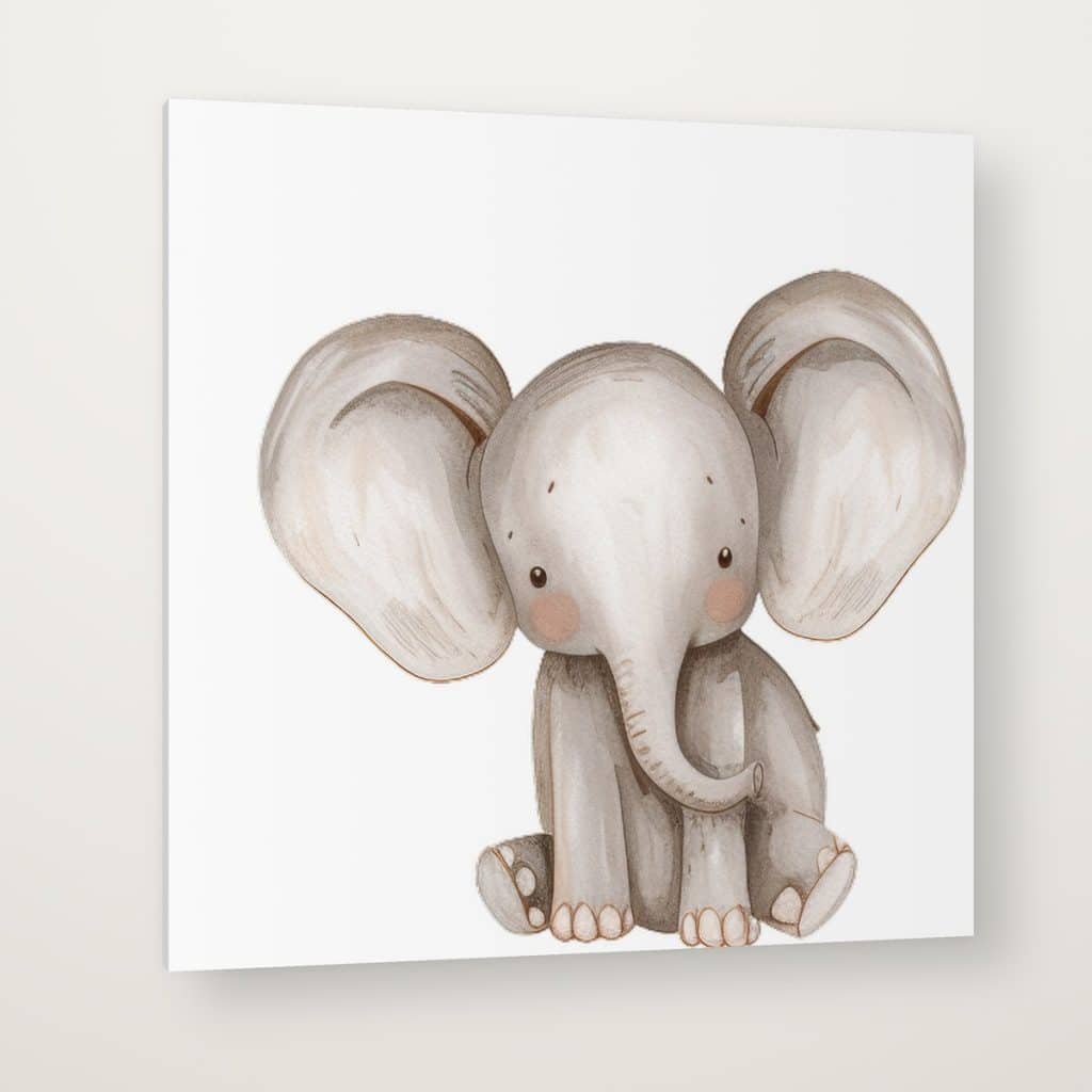 Elefante Bebé en canvas con canto en espejo