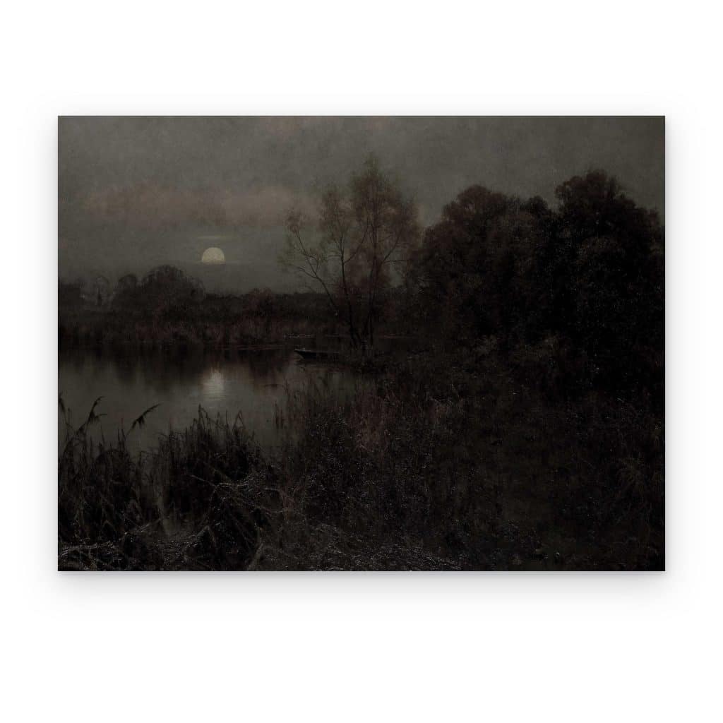 Cuadro Estanque a la Luz de la Luna impreso en canvas, luna reflejada en estanque oscuro