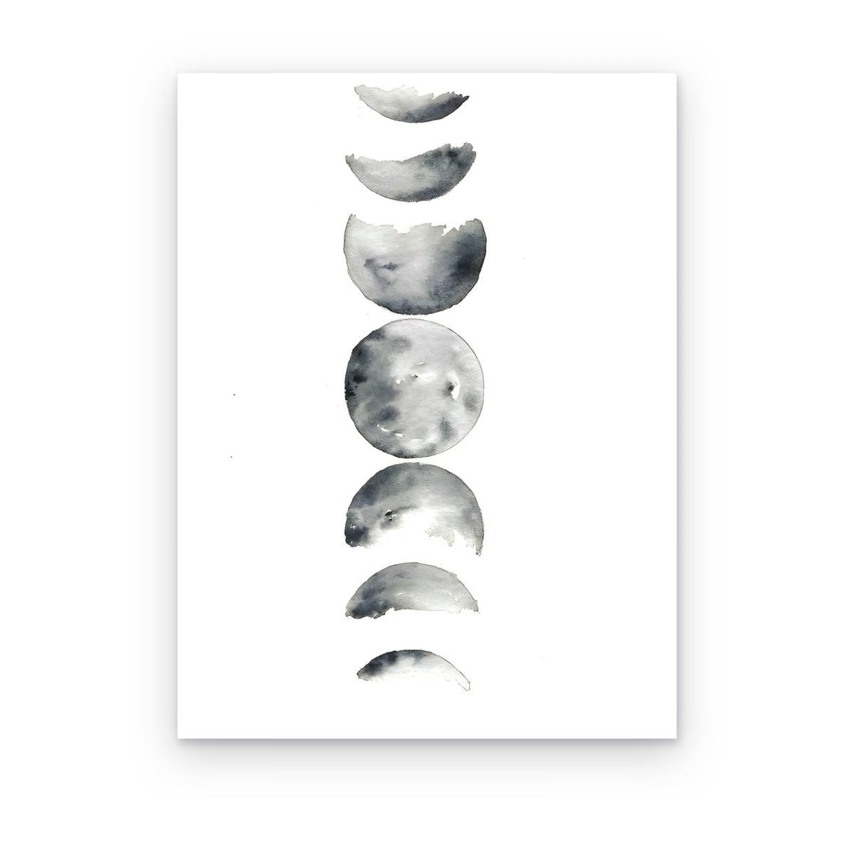 Cuadro Fases Lunares impreso en canvas, fases de la luna en acuarela gris en columna vertical