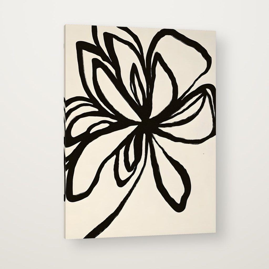 Flor en Tinta en canvas con canto en espejo