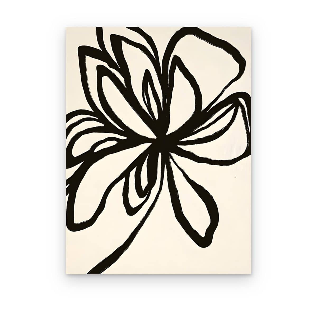 Cuadro Flor en Tinta impreso en canvas, flor trazada con pincel negro sobre crema