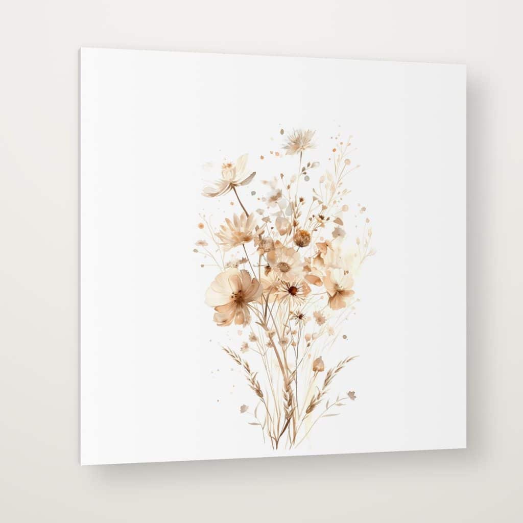 Flores Secas en Beige en canvas con canto en espejo