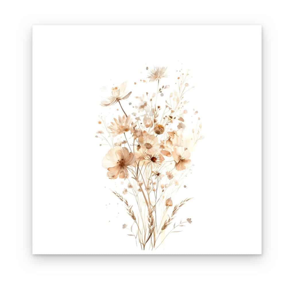 Cuadro Flores Secas en Beige impreso en canvas, ramo en acuarela en tonos arena