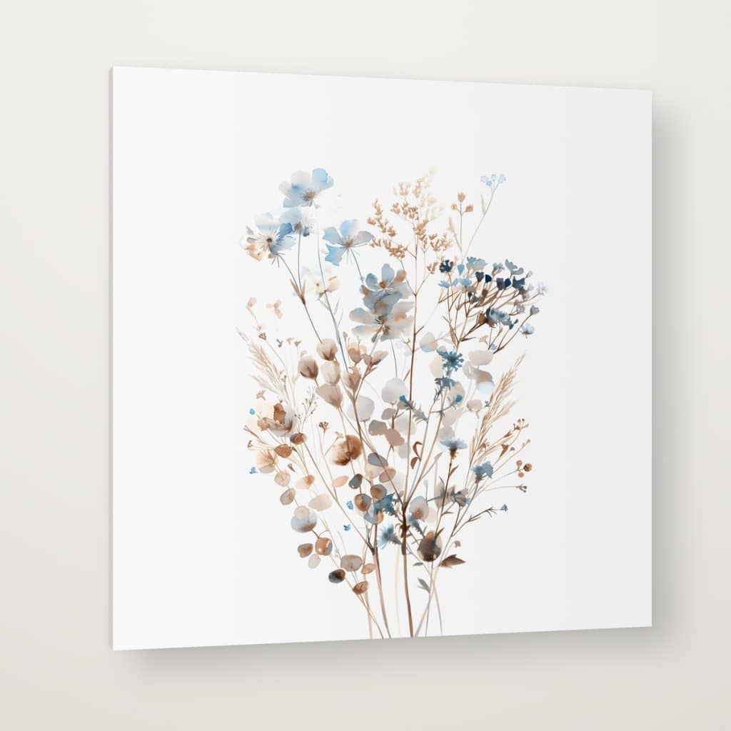 Flores Silvestres Azules en canvas con canto en espejo