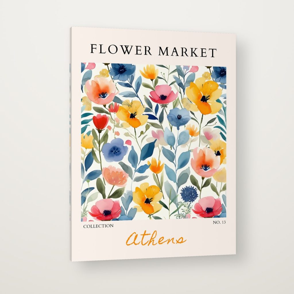Flower Market Athens en canvas con canto en espejo