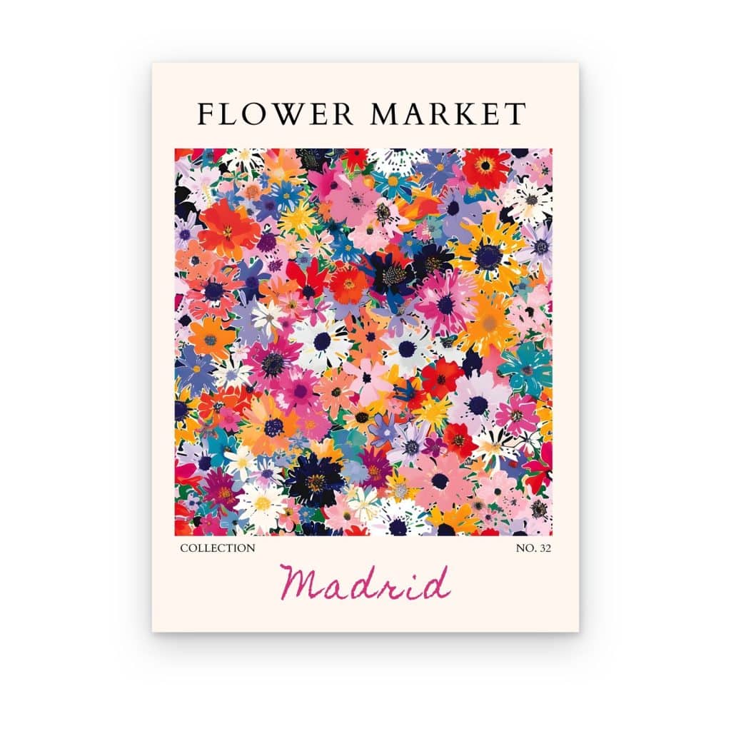 Cuadro Flower Market Madrid impreso en canvas, póster con mosaico de flores de colores