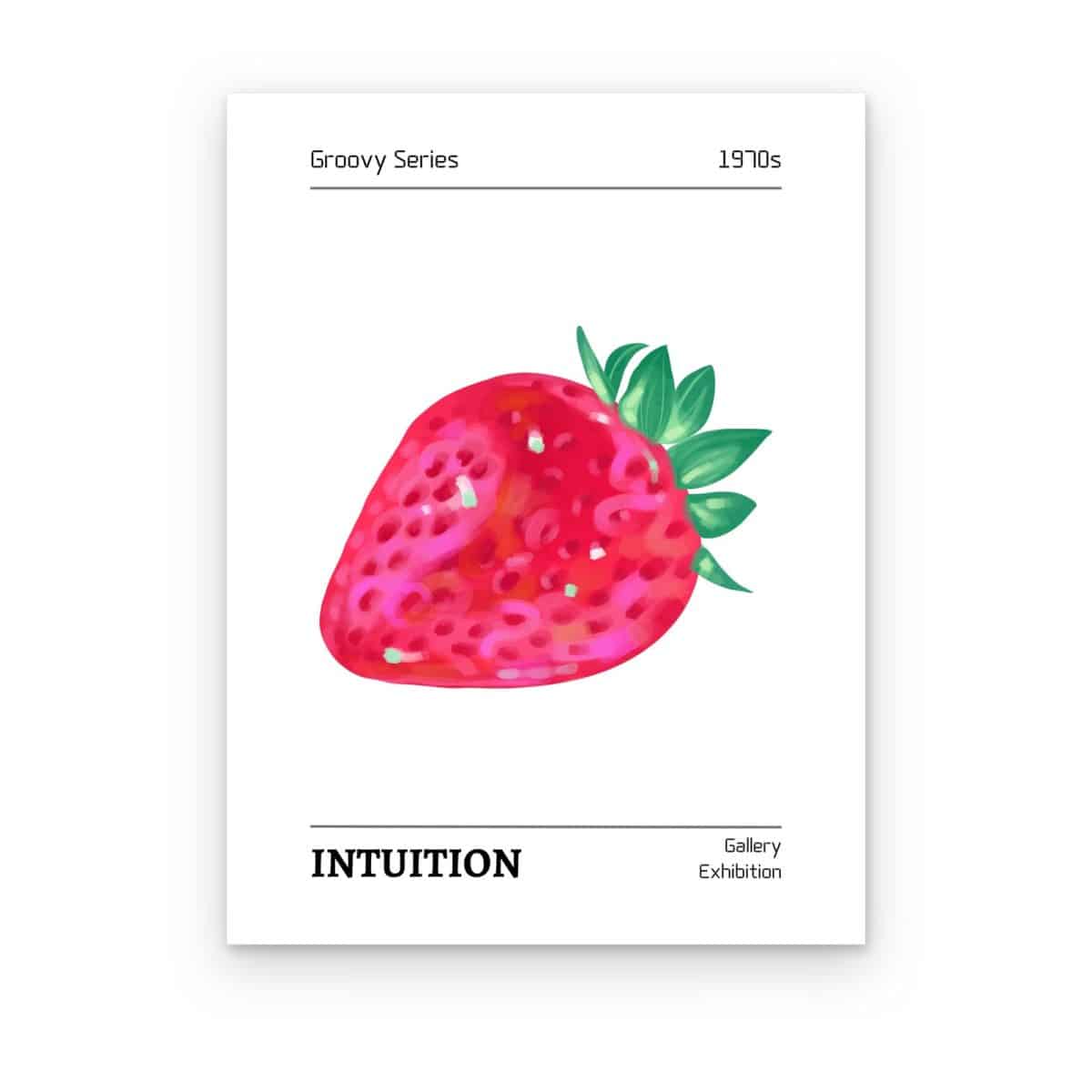 Cuadro Fresa Groovy impreso en canvas, fresa roja brillante en póster de galería con la palabra INTUITION