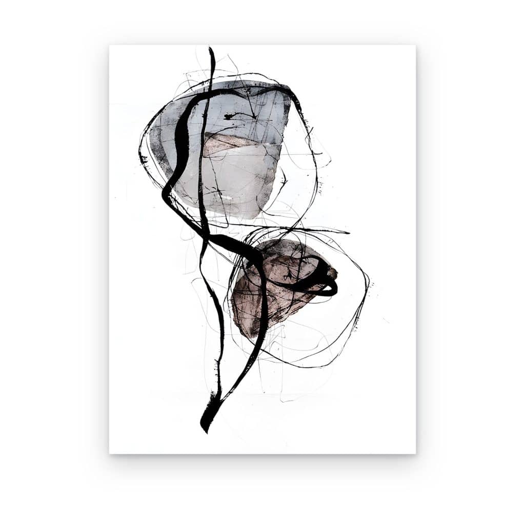 Cuadro Gesto en Tinta impreso en canvas, trazos negros con manchas grises y rosas